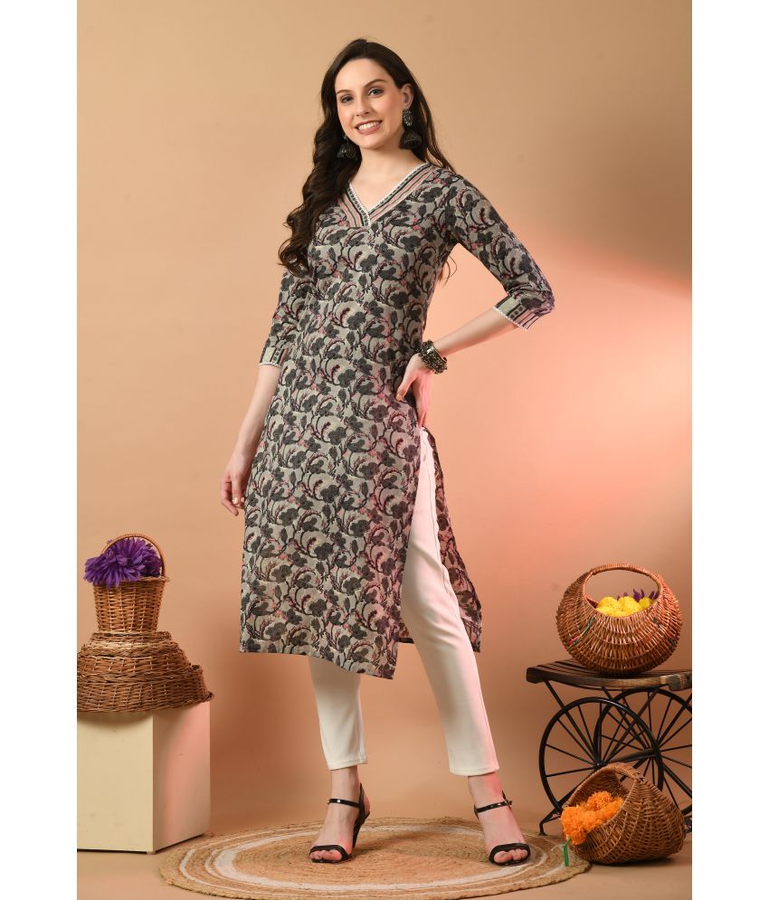     			feranoid Pack of 1 Cotton Blend Printed Straight Women's Kurti - ( Brown )