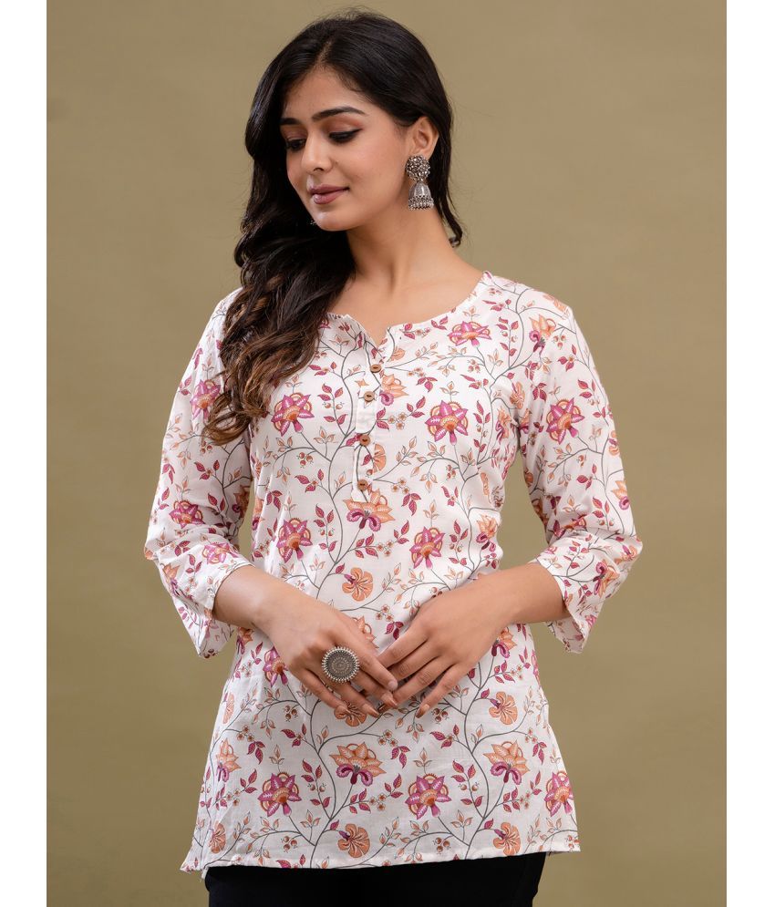     			feranoid Pack of 1 Cotton Blend Printed Straight Women's Kurti - ( White )