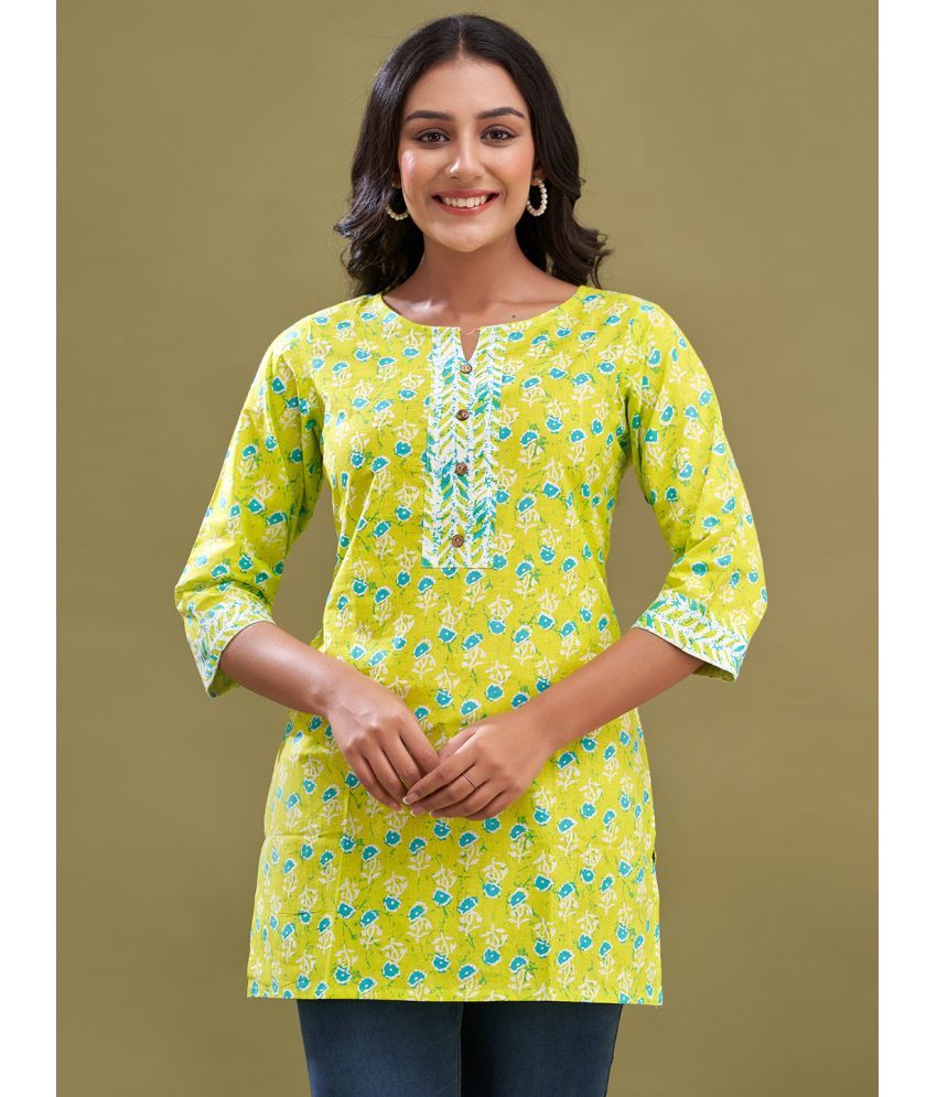     			feranoid Pack of 1 Cotton Blend Printed Straight Women's Kurti - ( Light Green )