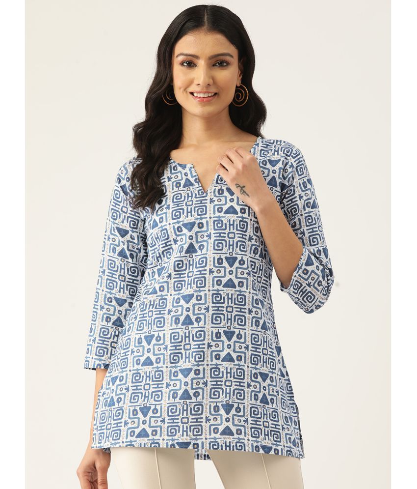     			feranoid Pack of 1 Cotton Blend Printed Straight Women's Kurti - ( Blue )