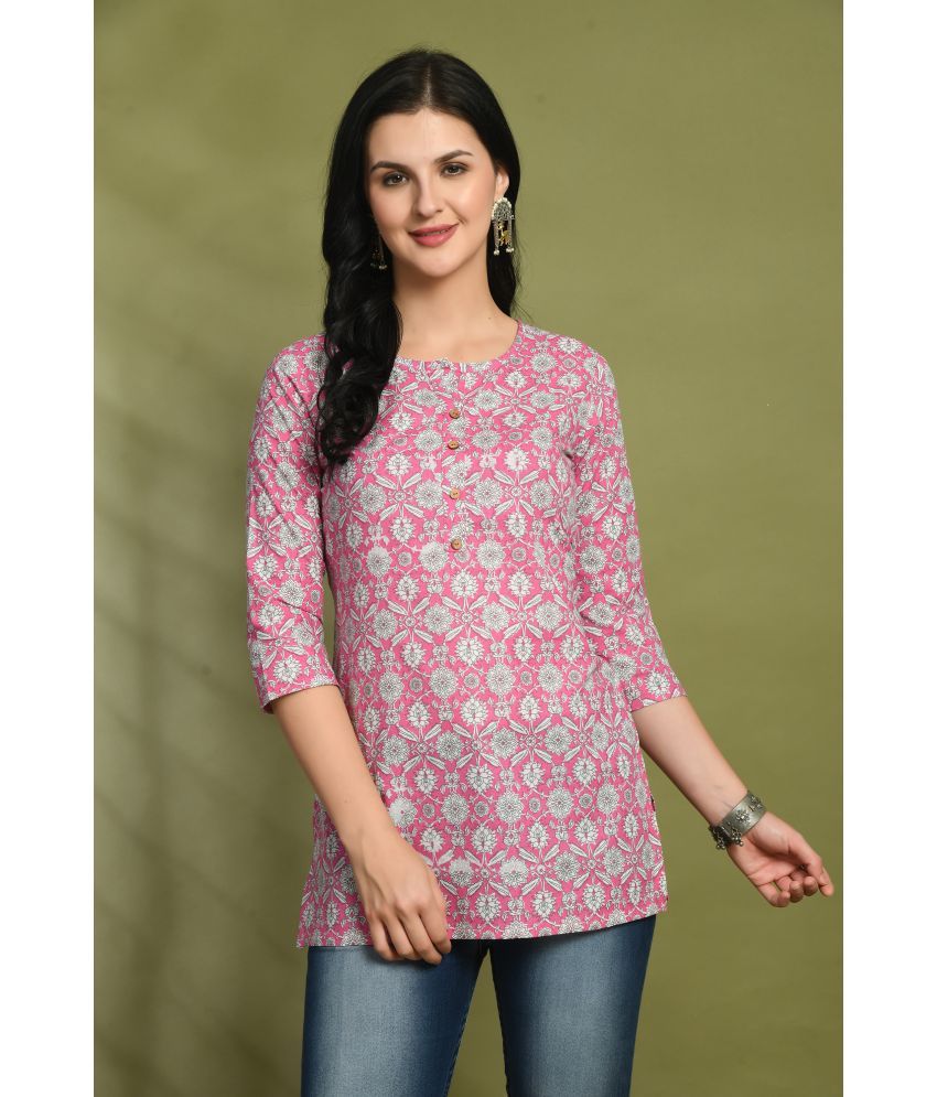     			feranoid Pack of 1 Cotton Blend Printed Straight Women's Kurti - ( Pink )