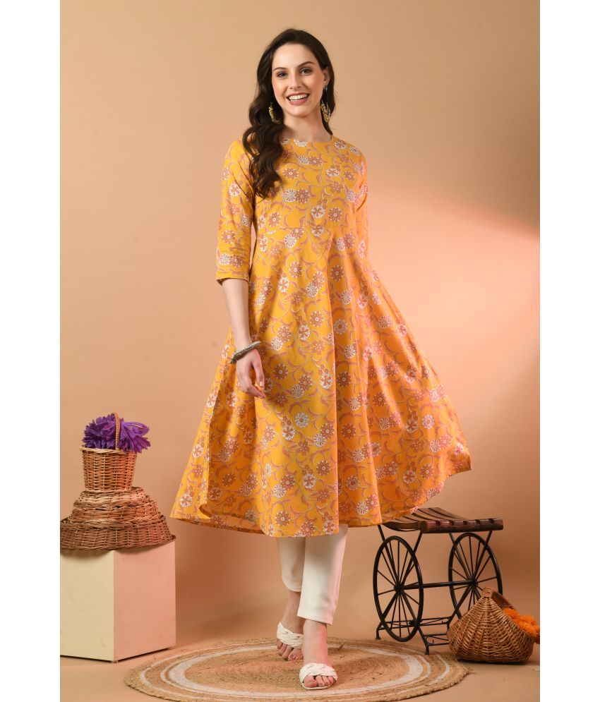     			feranoid Pack of 1 Cotton Blend Printed Flared Women's Kurti - ( Yellow )