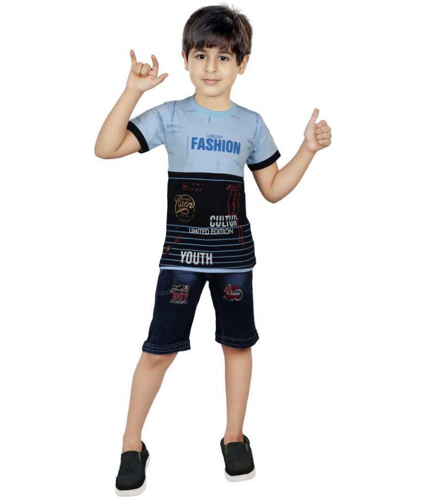     			vanraj Pack of 1 Boys Cotton Blend T-Shirts & Pants Set ( Multicolor 1 )