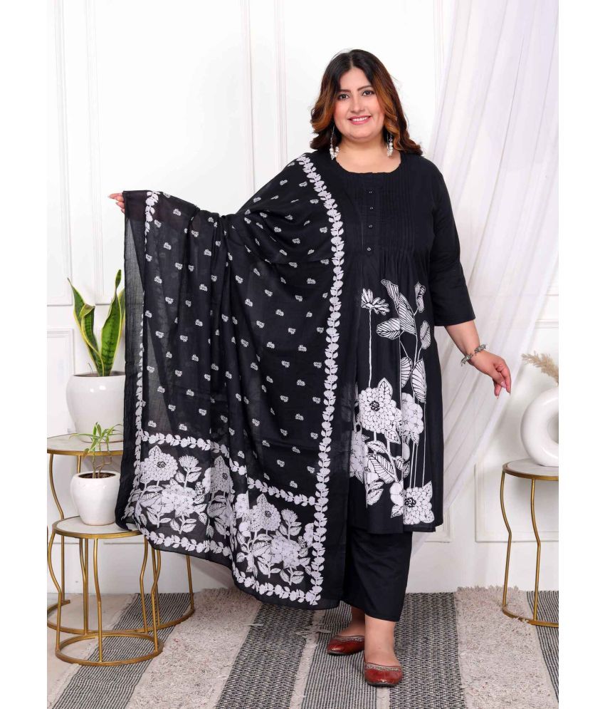     			Doriyaan Cotton Printed Kurti With Palazzo Women's Stitched Salwar Suit - Black ( Pack of 1 )