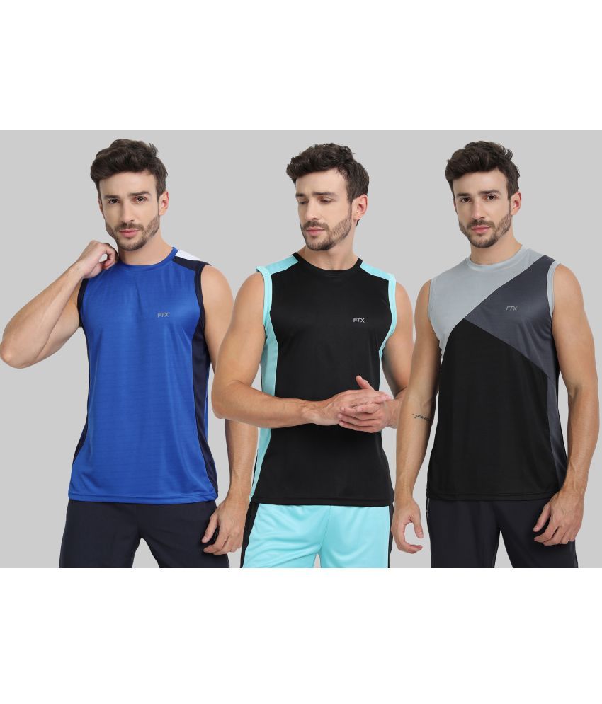     			FTX Pack of 3 Polyester Basic Vest For Men ( Black )