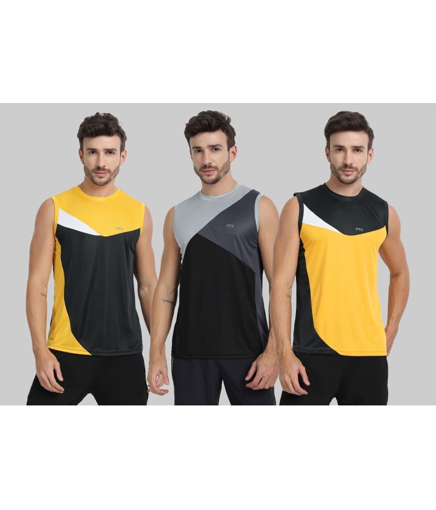     			FTX Pack of 3 Polyester Basic Vest For Men ( Yellow )