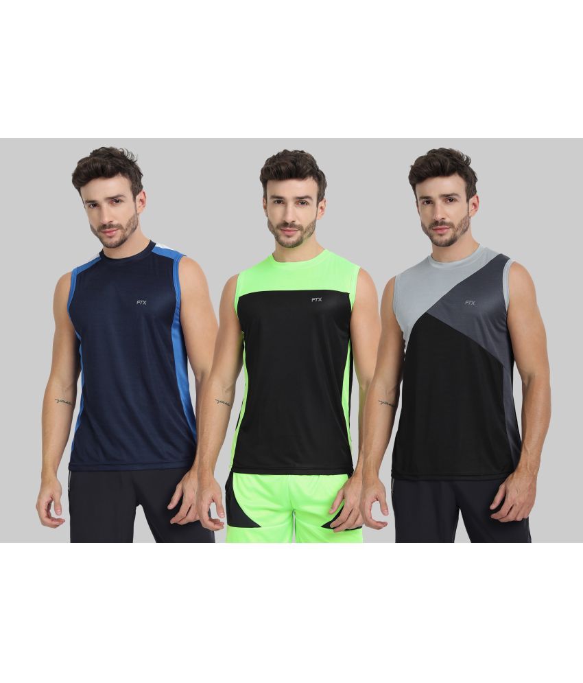     			FTX Pack of 3 Polyester Basic Vest For Men ( Black )