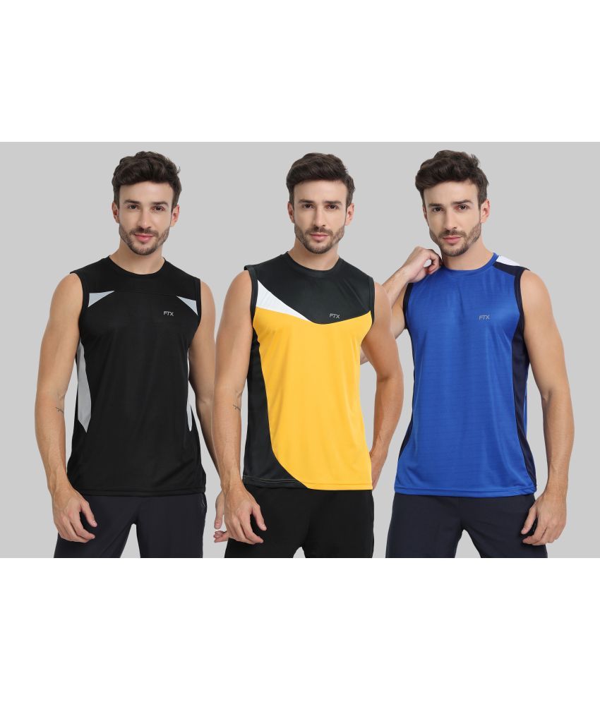     			FTX Pack of 3 Polyester Basic Vest For Men ( Gold )