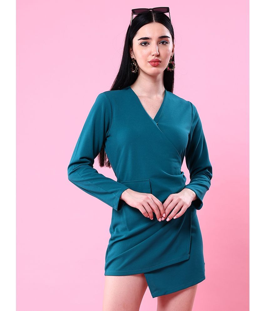     			Freehand Elastane Solid Midi Women's Wrap Dress - Green ( Pack of 1 )