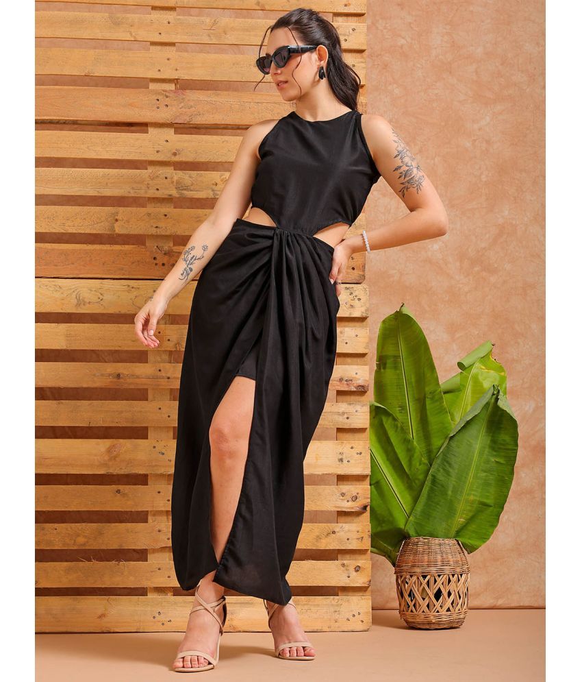     			Freehand Polyester Solid Full Length Women's Cut Out Dress - Black ( Pack of 1 )