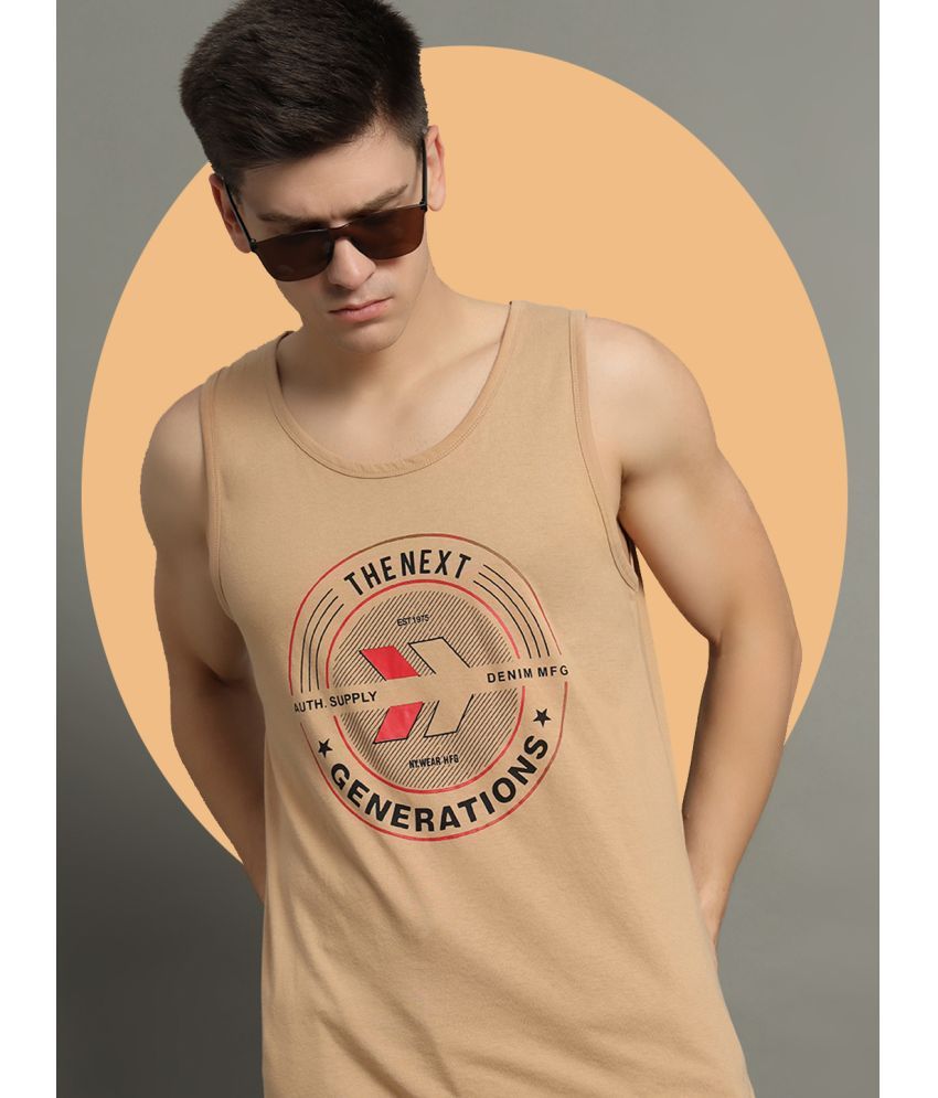     			GET GOLF Cotton Blend Regular Fit Printed Sleeveless Men's Round T-Shirt - Beige ( Pack of 1 )