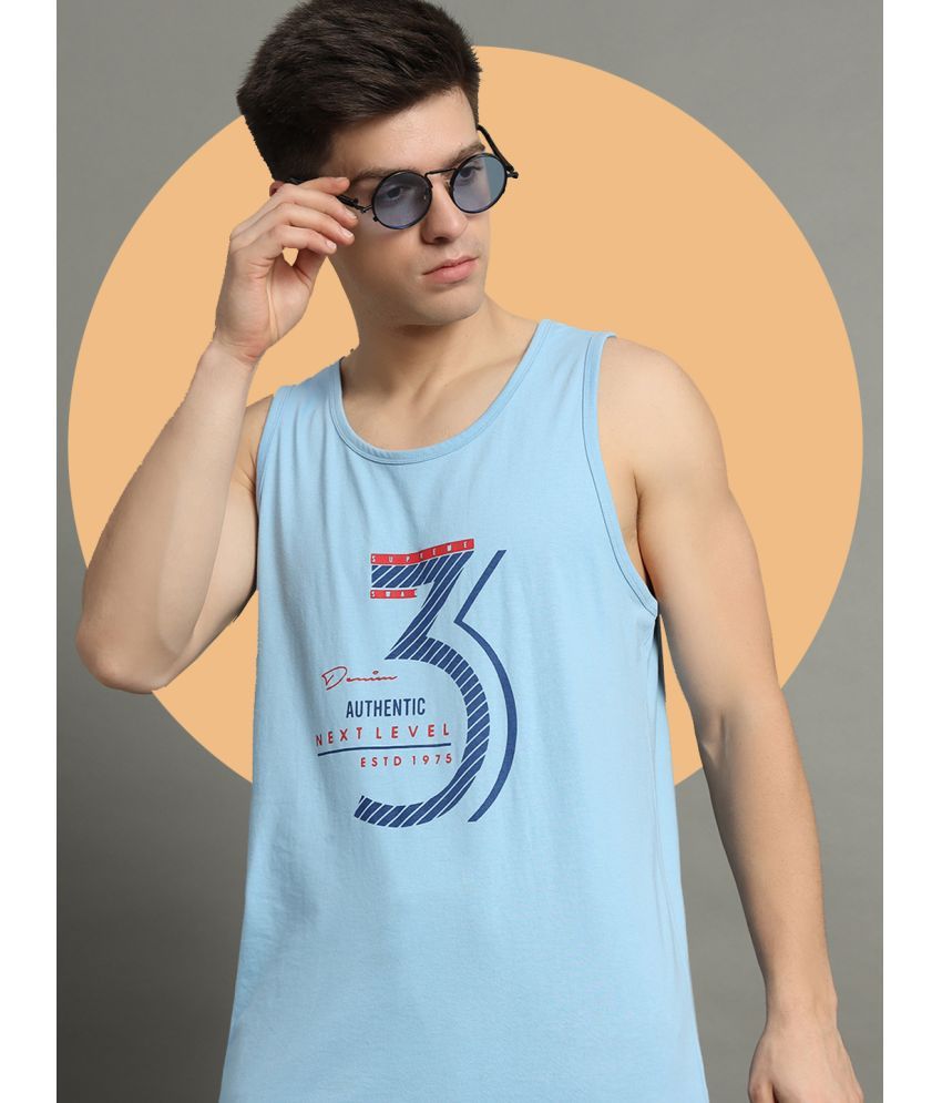     			GET GOLF Cotton Blend Regular Fit Printed Sleeveless Men's Round T-Shirt - Sky Blue ( Pack of 1 )