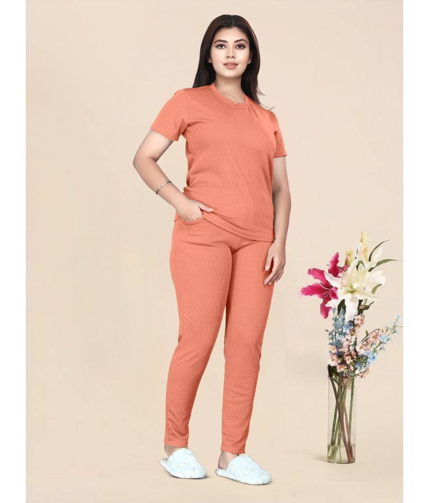     			INFRIM Peach Cotton Blend Solid Tracksuit - Pack of 1