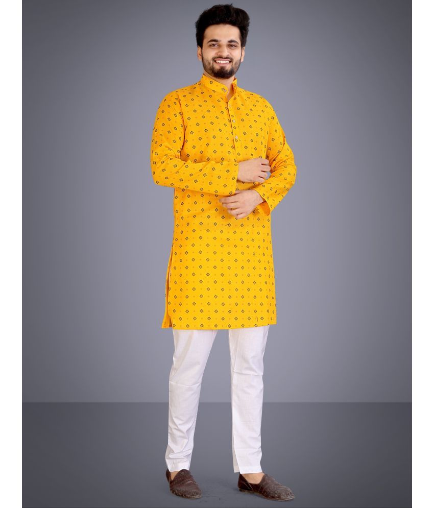     			Nofilter Yellow Cotton Blend Regular Fit Men's Kurta Pyjama Set ( Pack of 1 )