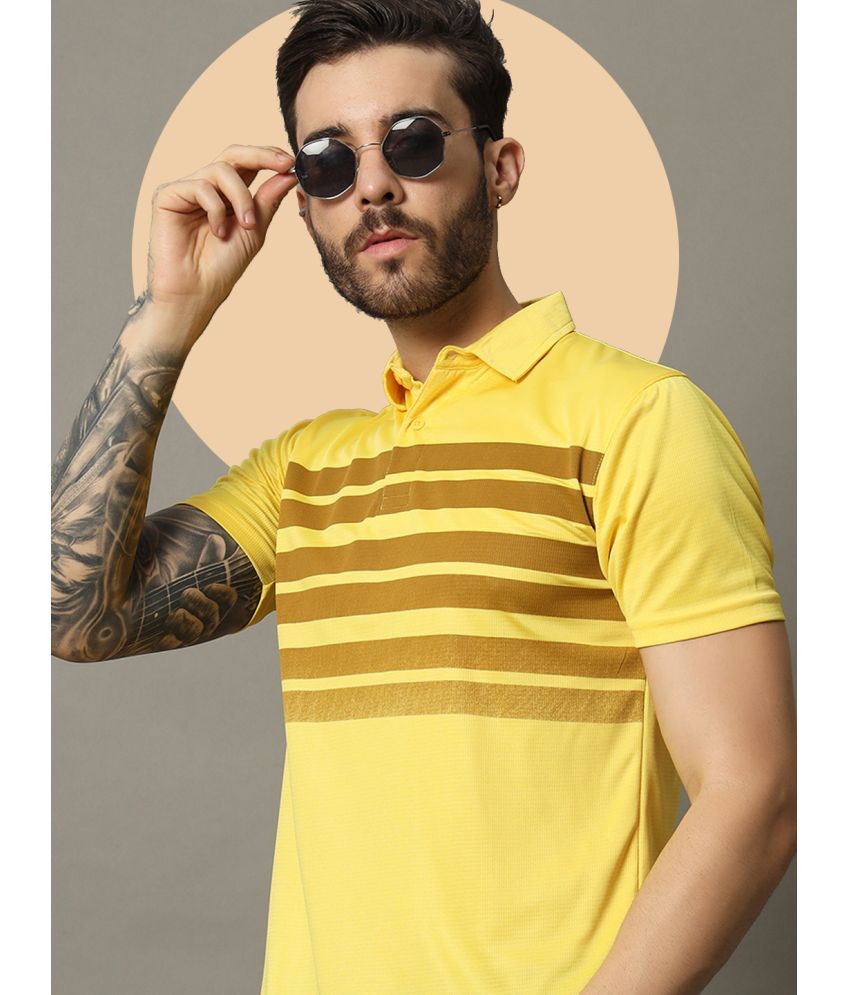     			Nuovo Pack of 1 Cotton Blend Regular Fit Colorblock Half Sleeves Men's Polo T Shirt ( Yellow )