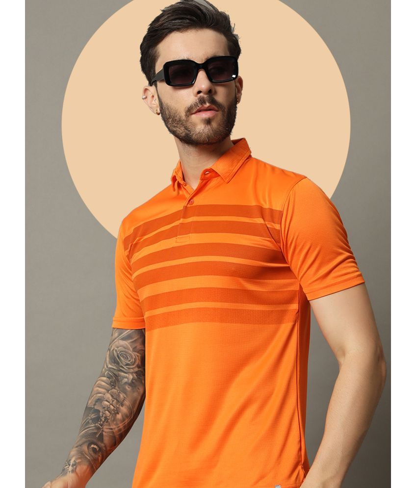     			Nuovo Pack of 1 Cotton Blend Regular Fit Colorblock Half Sleeves Men's Polo T Shirt ( Orange )