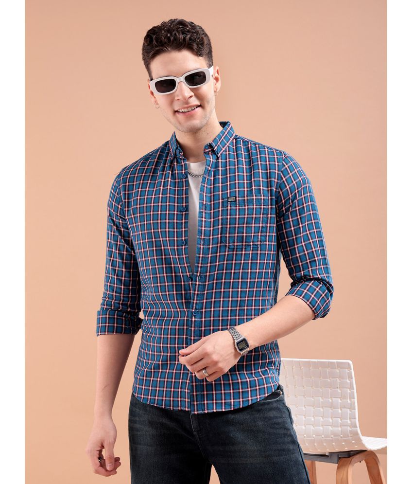     			The Indian Garage Co. 100% Cotton Slim Fit Checks Full Sleeves Men's Casual Shirt - Blue ( Pack of 1 )