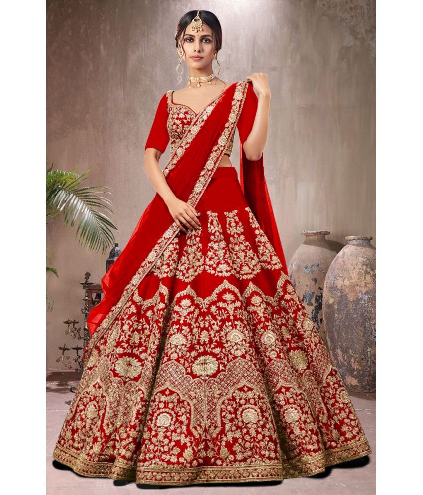     			Trijal Fab Red Bhagalpuri Silk Circular Semi Stitched Lehenga Single