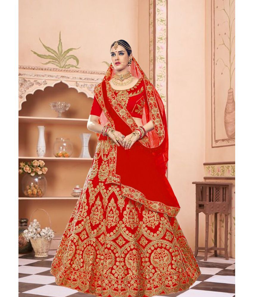     			Trijal Fab Red Bhagalpuri Silk Circular Semi Stitched Lehenga Single