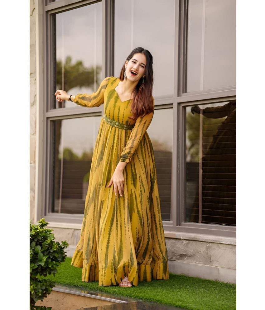     			Trijal Fab Yellow Anarkali Georgette Women's Stitched Ethnic Gown ( Pack of 1 )