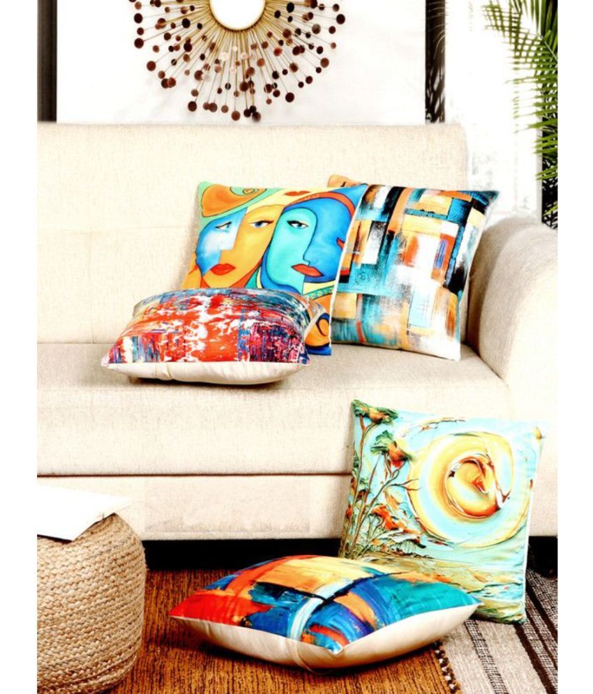     			BELLA TRUE Set of 5 Polyester Abstract Square Cushion Cover (40X40)cm - Multicolor