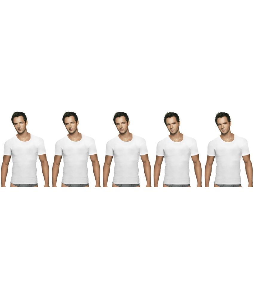     			D1 DIFFERENT ONE Pack of 5 Cotton Basic Vest For Men ( White )