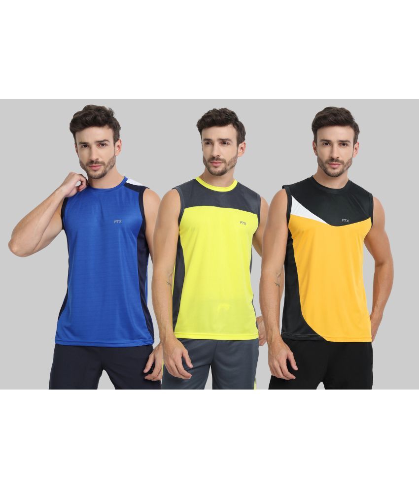     			FTX Pack of 3 Polyester Basic Vest For Men ( Gold )