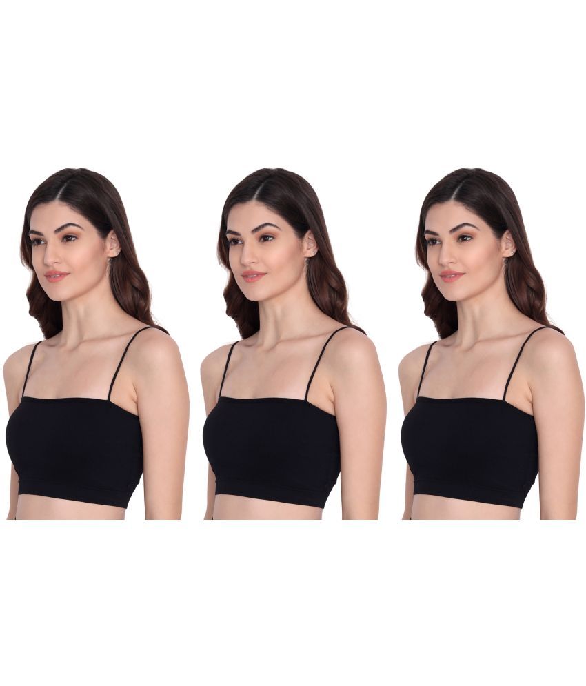     			Flenzy Pack of 3 Cotton Blend Lightly Padded Cami bra For Women ( Black )