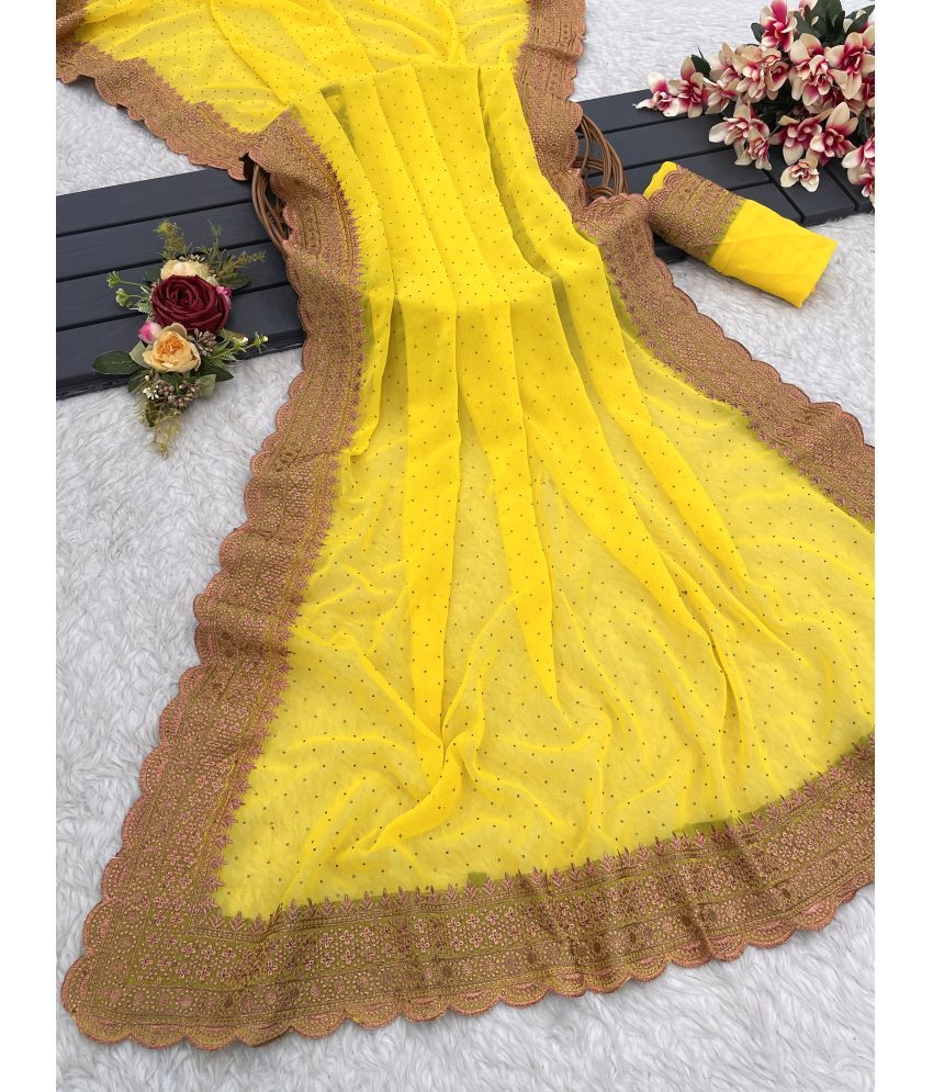     			Gullak Pack of 1 Georgette Embroidered Saree With Stitched Blouse ( Yellow )