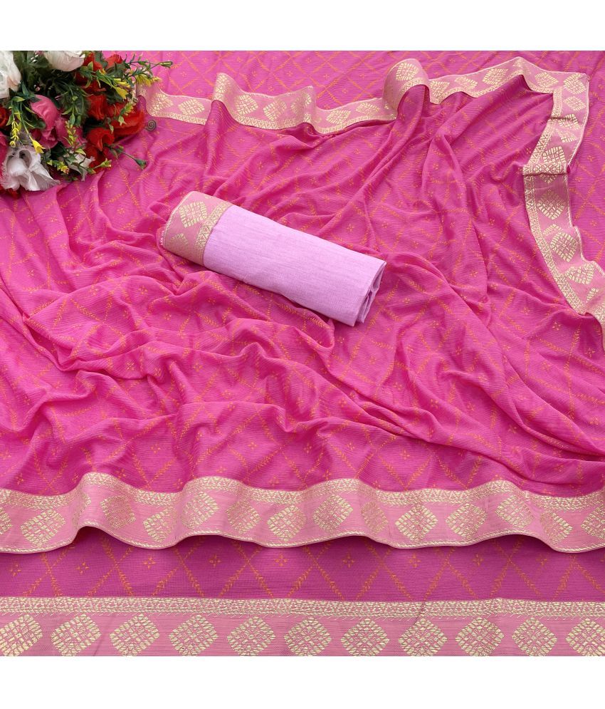     			Gullak Pack of 1 Lycra Colorblock Saree With Stitched Blouse ( Pink )