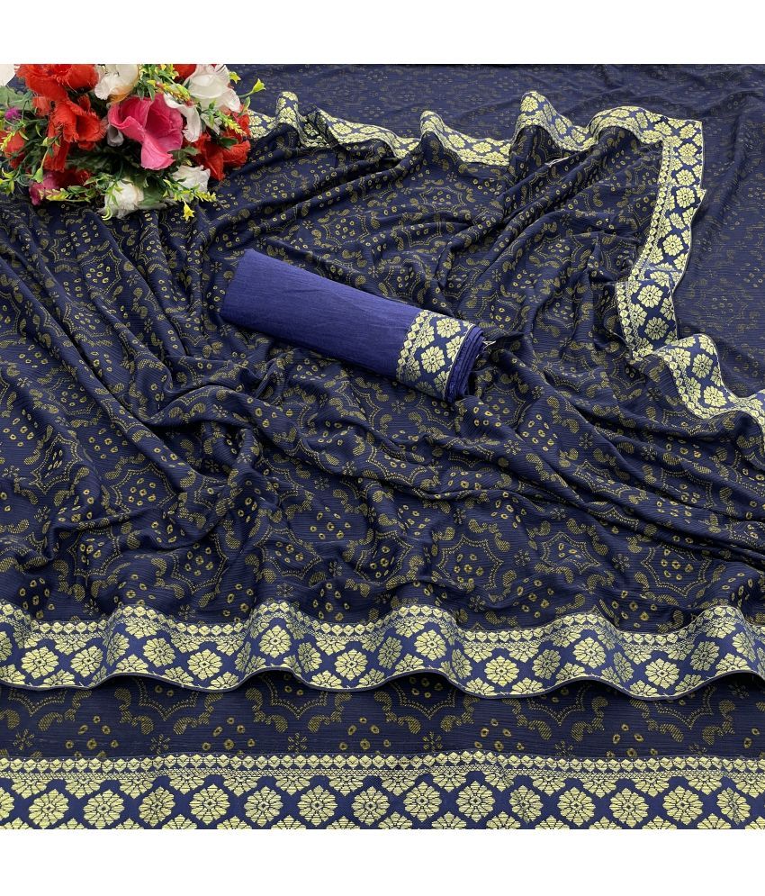     			Gullak Lycra Woven Saree With Blouse Piece ( Blue , Pack of 1 )