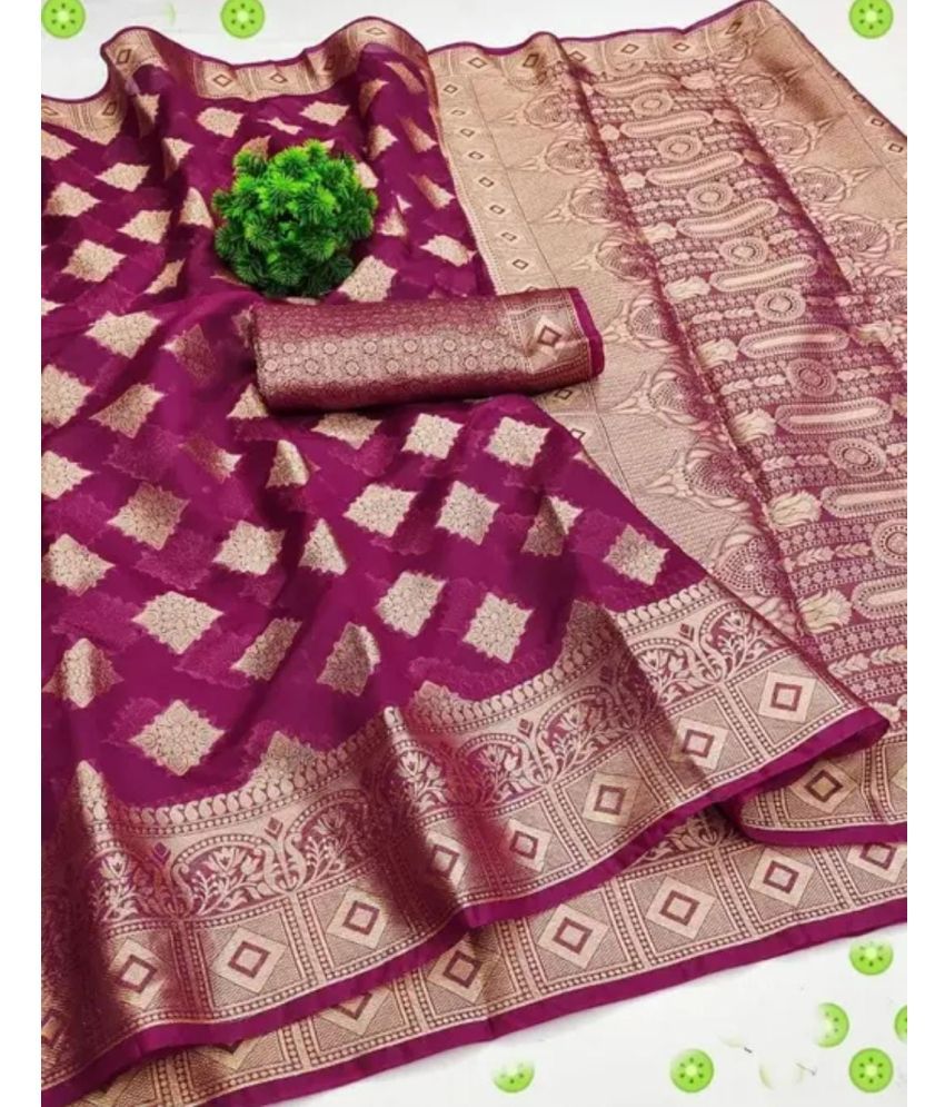     			Gullak Pack of 1 Organza Embellished Saree With Stitched Blouse ( Purple )