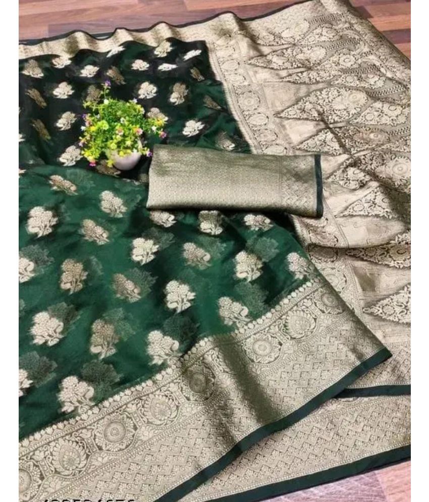     			Gullak Pack of 1 Organza Embellished Saree With Stitched Blouse ( Green )