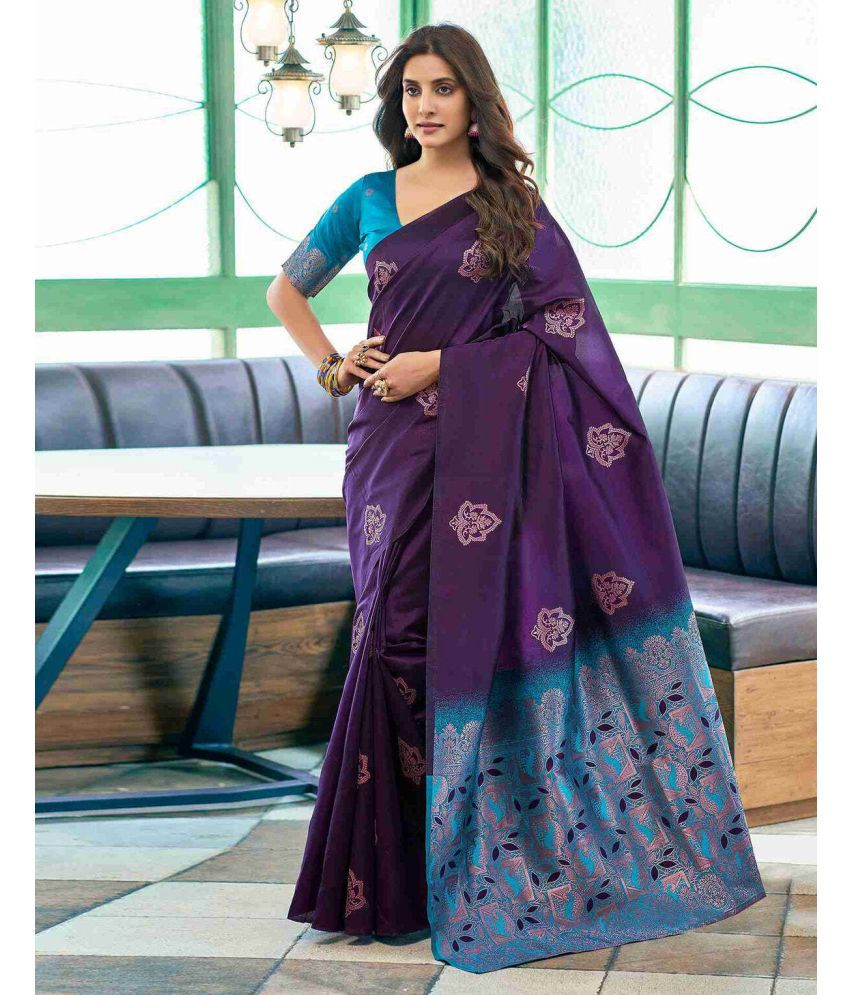     			KOMAL NX Pack of 1 Silk Blend Applique Saree With Blouse Piece ( Purple )