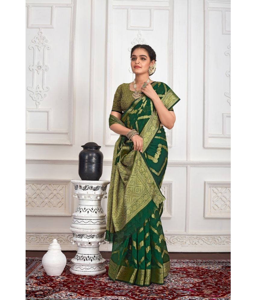     			KOMAL NX Pack of 1 Organza Woven Saree With Blouse Piece ( Green )