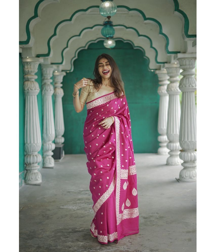     			KOMAL NX Pack of 1 Linen Woven Saree With Blouse Piece ( Pink )