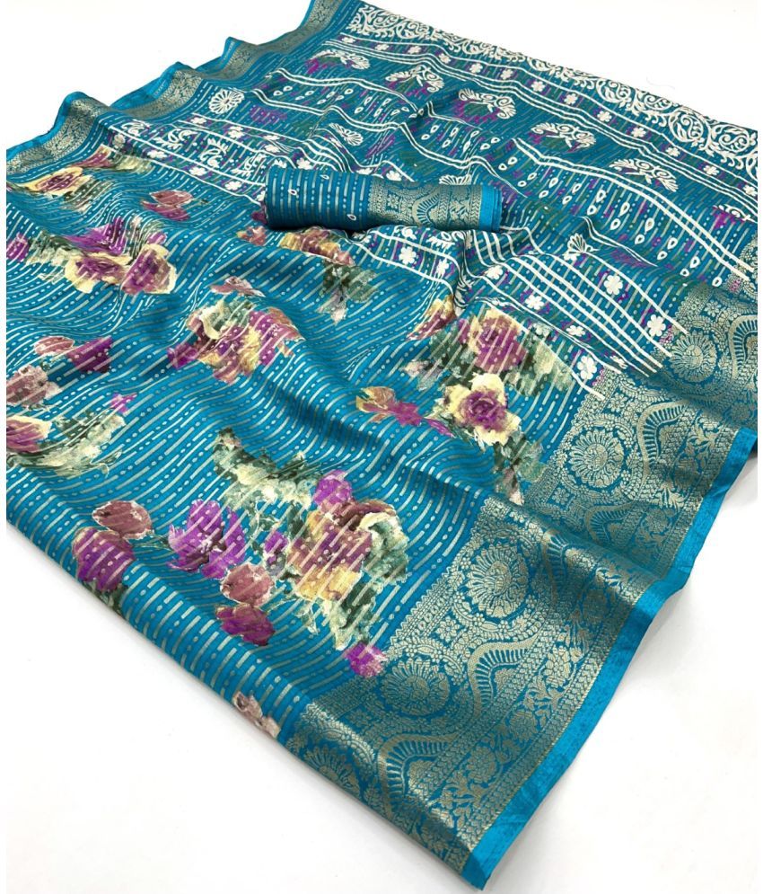     			KOMAL NX Pack of 1 Silk Blend Printed Saree With Blouse Piece ( Light Blue )