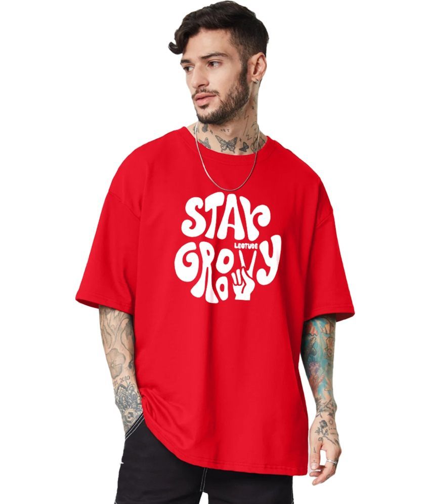     			Leotude Cotton Blend Oversized Fit Printed Half Sleeves Men's Round T-Shirt - Red ( Pack of 1 )