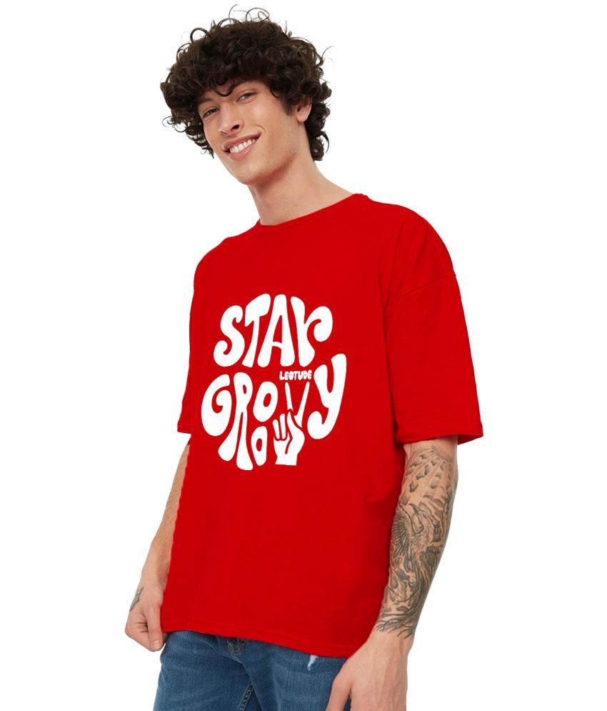     			Leotude Cotton Blend Oversized Fit Printed Half Sleeves Men's Round T-Shirt - Red ( Pack of 1 )