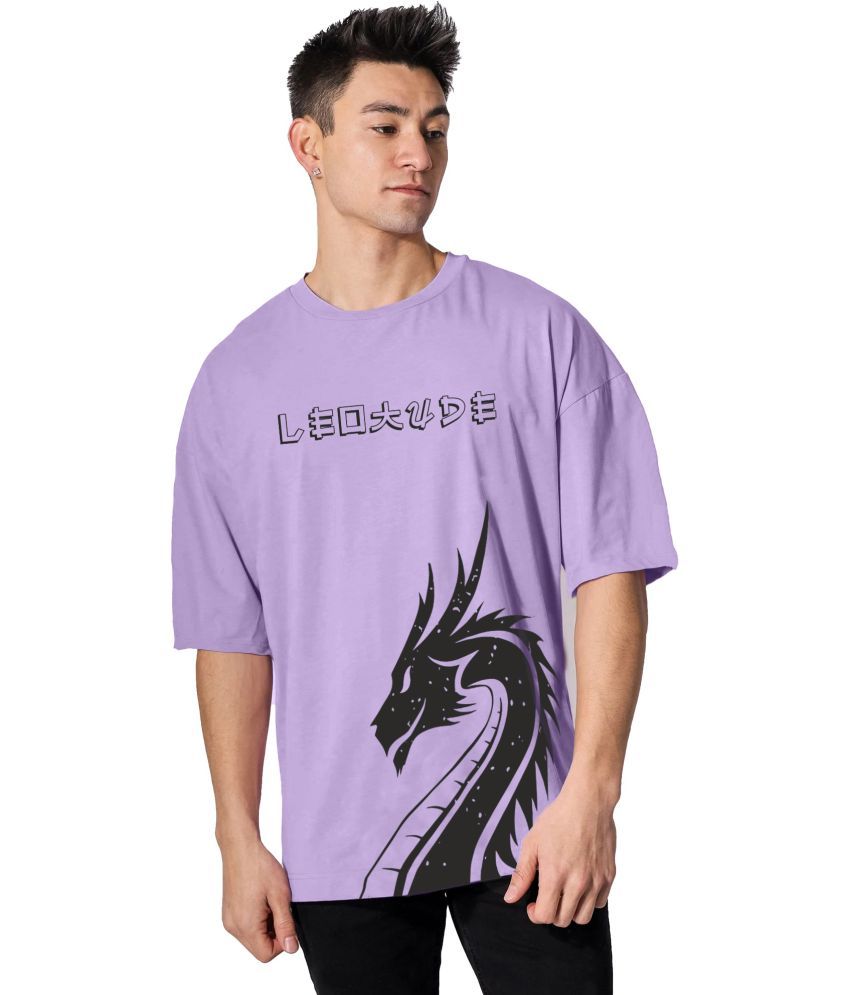     			Leotude Cotton Blend Oversized Fit Printed Half Sleeves Men's Round T-Shirt - Purple ( Pack of 1 )