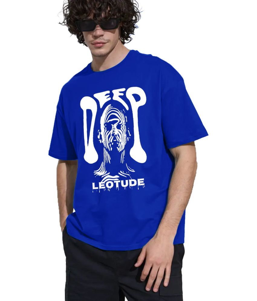     			Leotude Cotton Blend Oversized Fit Printed Half Sleeves Men's Round T-Shirt - Blue ( Pack of 1 )