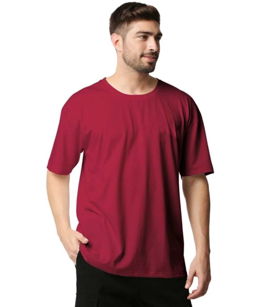     			Leotude Cotton Blend Oversized Fit Solid Half Sleeves Men's Round T-Shirt - Maroon ( Pack of 1 )