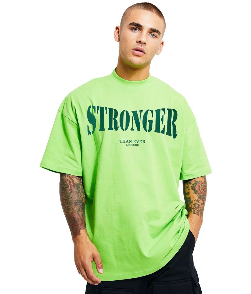     			Leotude Cotton Blend Oversized Fit Printed Half Sleeves Men's Round T-Shirt - Green ( Pack of 1 )