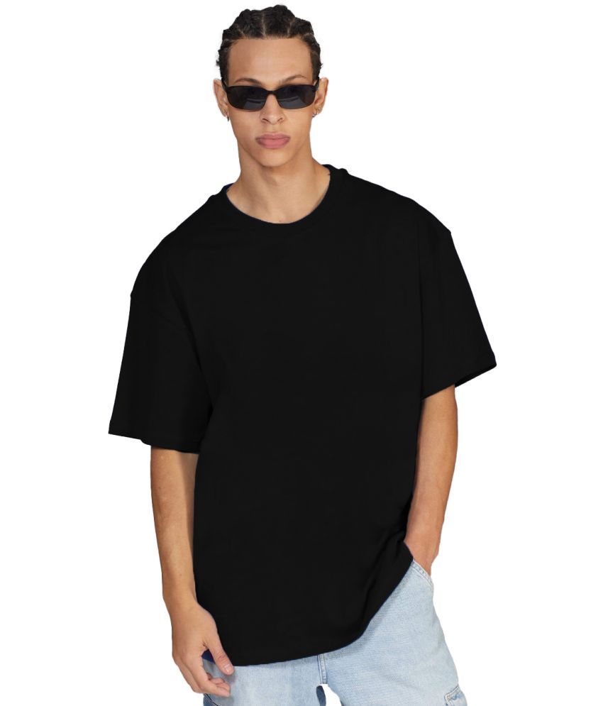     			Leotude Cotton Blend Oversized Fit Solid Half Sleeves Men's Round T-Shirt - Black ( Pack of 1 )