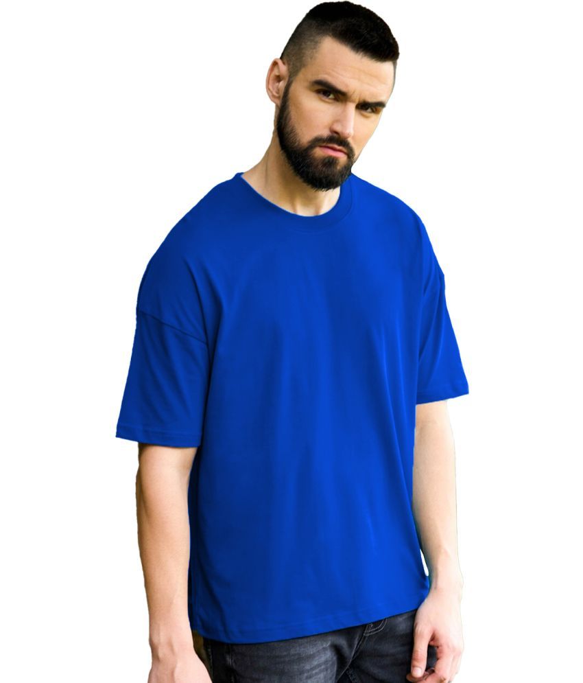     			Leotude Cotton Blend Oversized Fit Solid Half Sleeves Men's Round T-Shirt - Blue ( Pack of 1 )