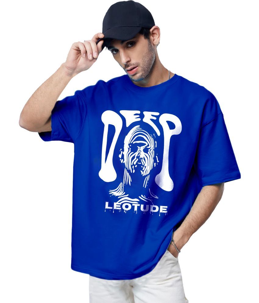     			Leotude Cotton Blend Oversized Fit Printed Half Sleeves Men's Round T-Shirt - Blue ( Pack of 1 )