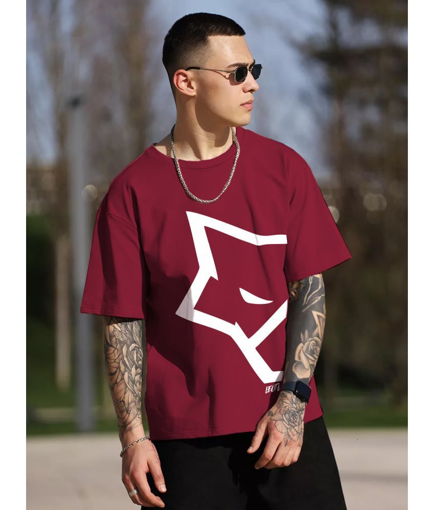     			Leotude Cotton Blend Oversized Fit Printed Half Sleeves Men's Round T-Shirt - Maroon ( Pack of 1 )