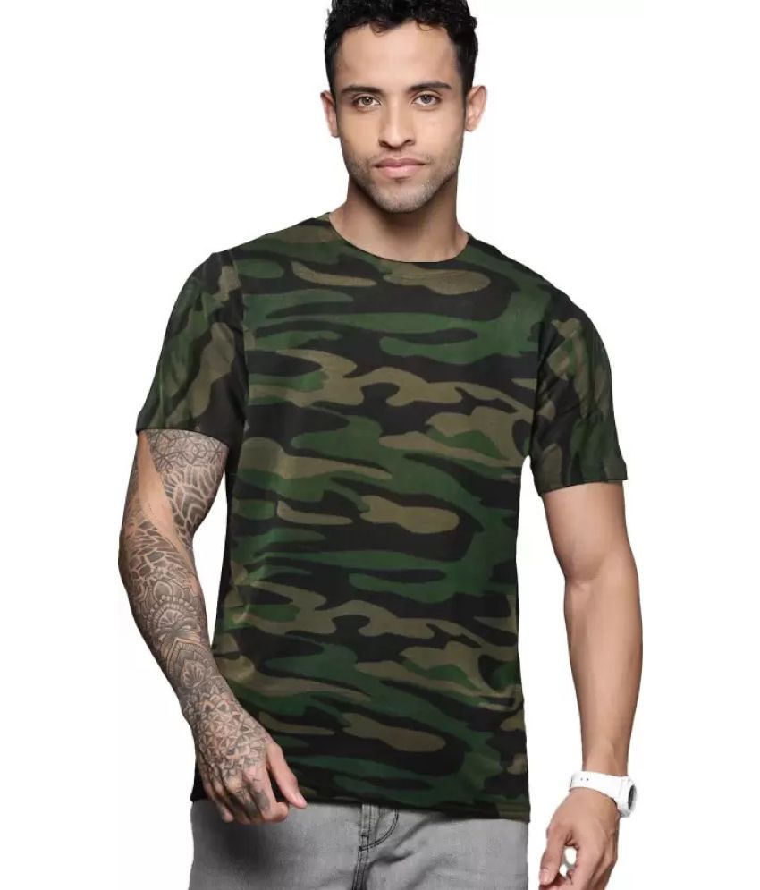     			Leotude Cotton Blend Regular Fit Printed Half Sleeves Men's Round T-Shirt - Green ( Pack of 1 )