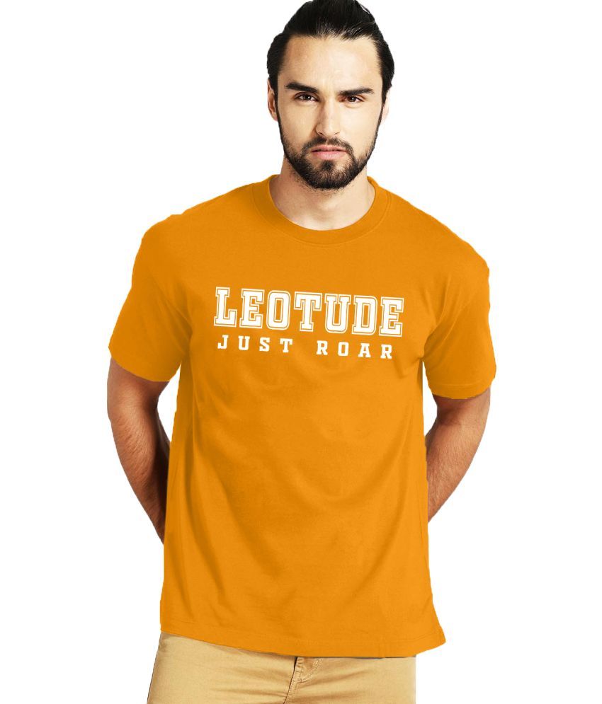     			Leotude Cotton Blend Regular Fit Printed Half Sleeves Men's Round T-Shirt - Yellow ( Pack of 1 )