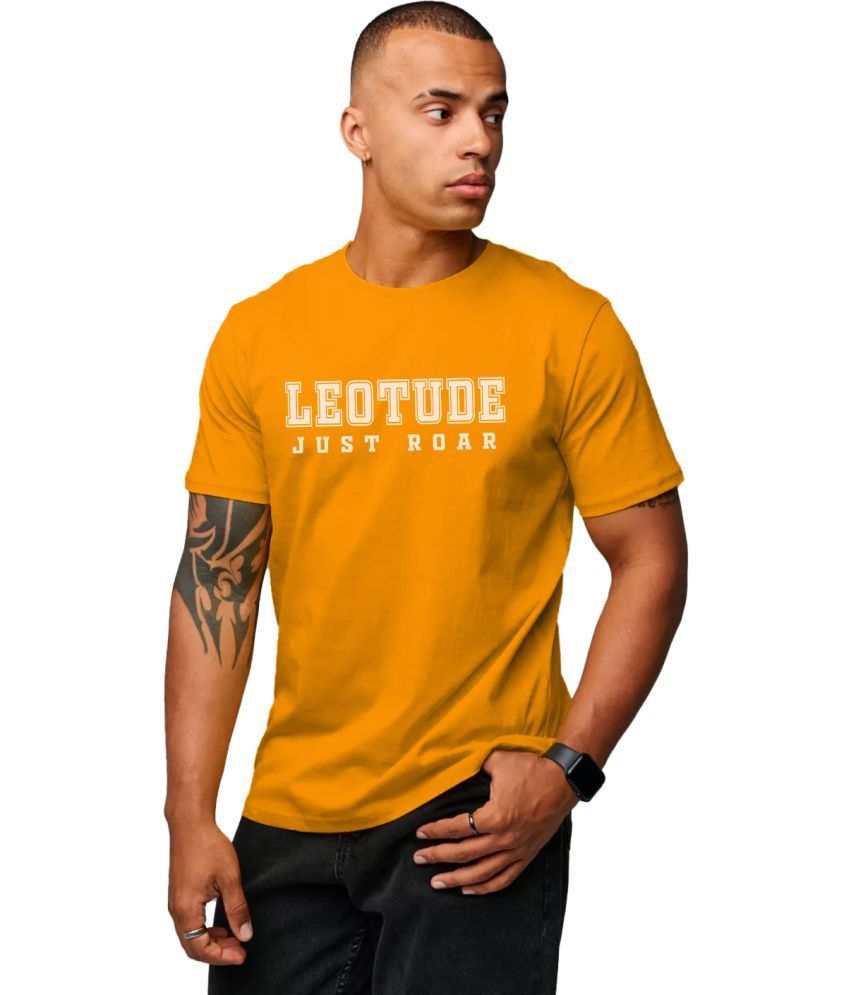     			Leotude Cotton Blend Regular Fit Printed Half Sleeves Men's Round T-Shirt - Yellow ( Pack of 1 )